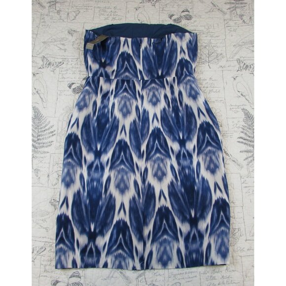 NEW $178 J. Crew Diana 100% Silk Ikat Dress Strapless Blue White coctkatil sz 2 - Picture 6 of 8